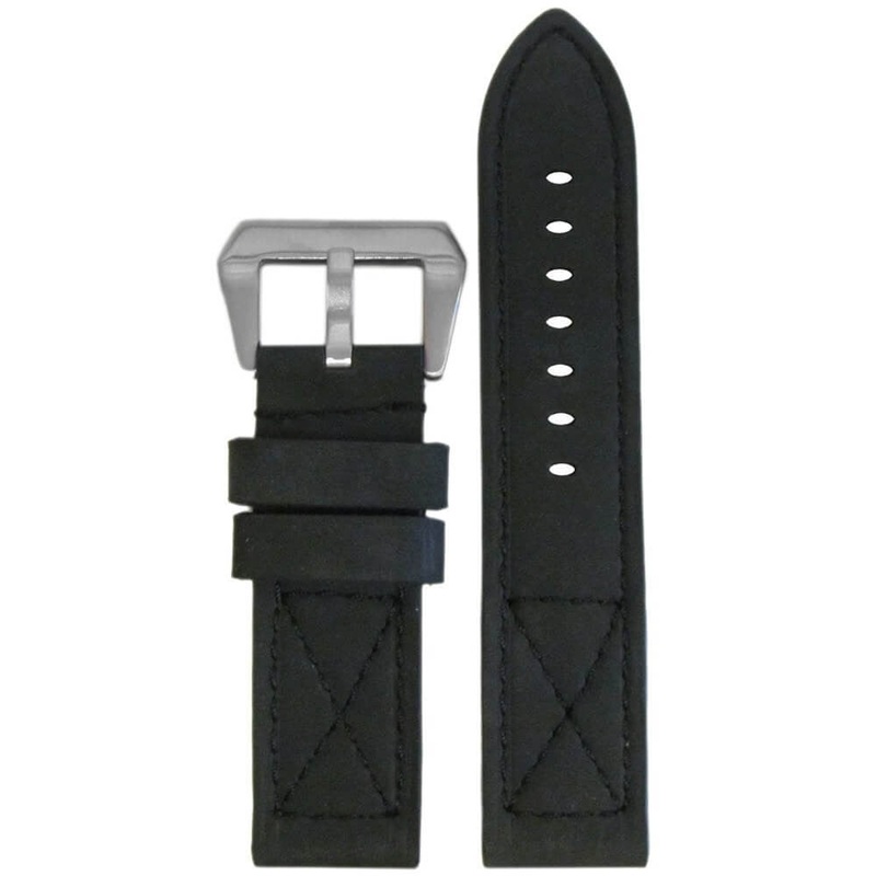 Vintage Leather “Loco” Horse Watch Band | Flat | MB-1 | Charcoal | Black “X” Stitch