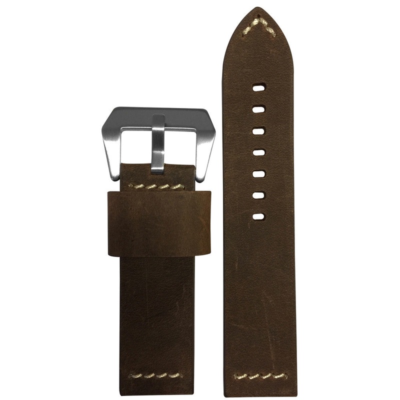 Vintage Leather Watch Band | “Deputy” | Brown Suede | White Stitch