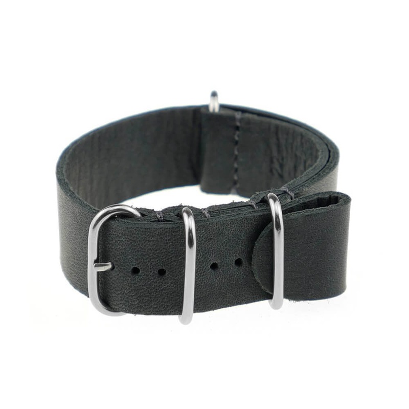 Vintage Leather Watch Band | Amsterdam | One-Piece | 4 Polished Rings | Stone Grey