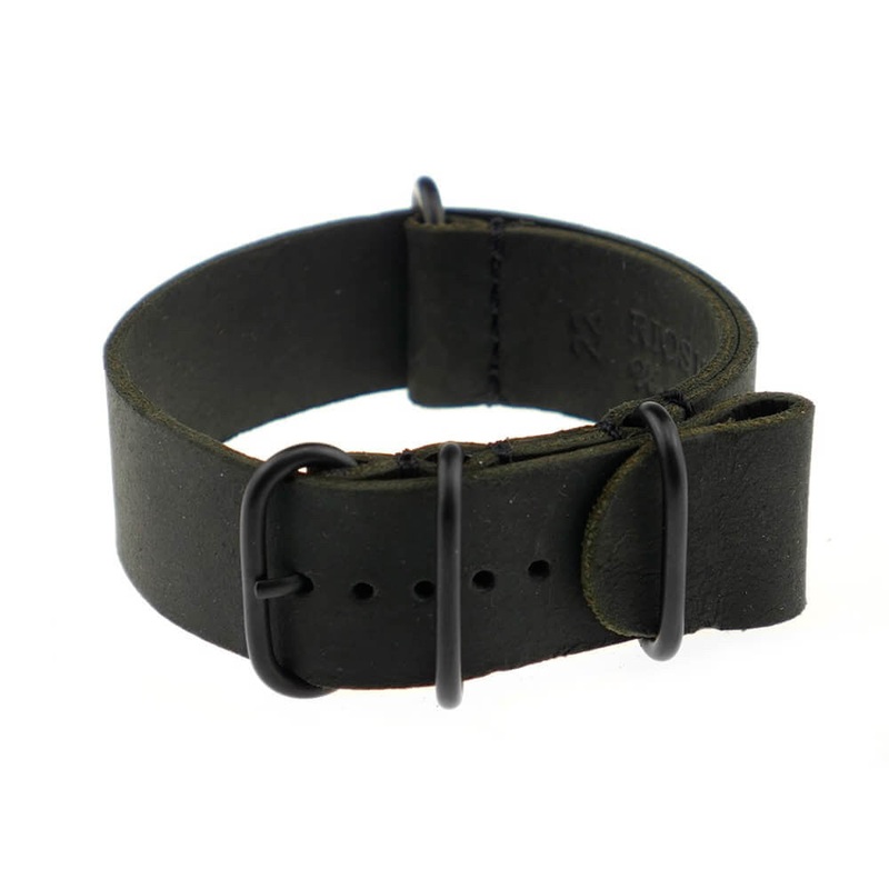 Vintage Leather Watch Band | Riga | One-Piece | 4 PVD Rings | Black