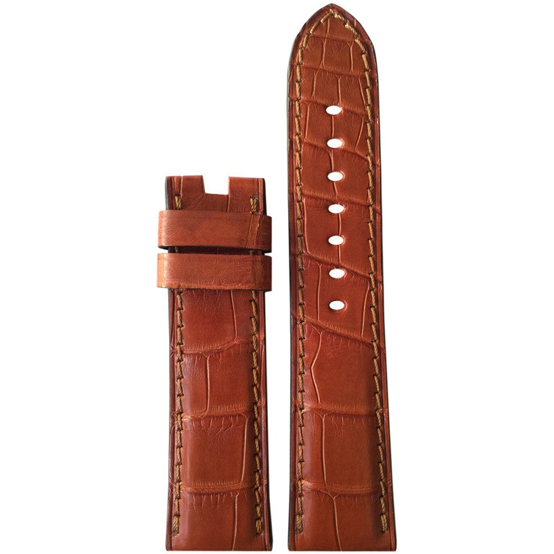 Genuine Alligator Watch Band | Matte | Cognac | Hand Stitch | For Panerai Deploy