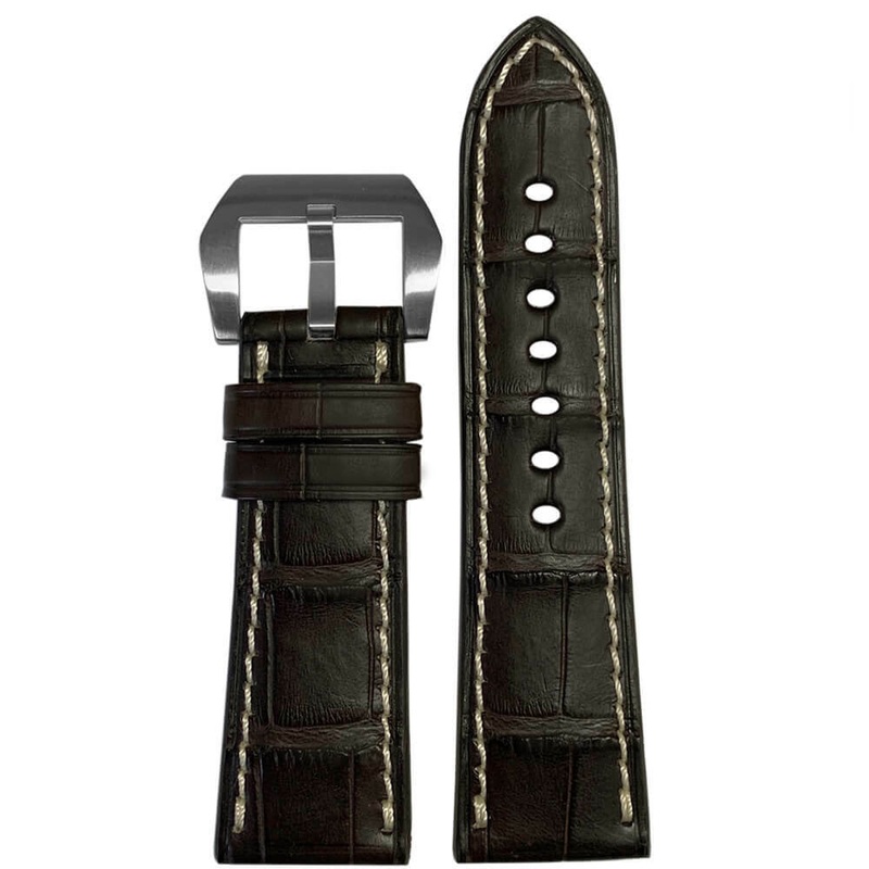 Matte Genuine Alligator Watch Band | Coffee | White Stitch | For Panerai Radiomir