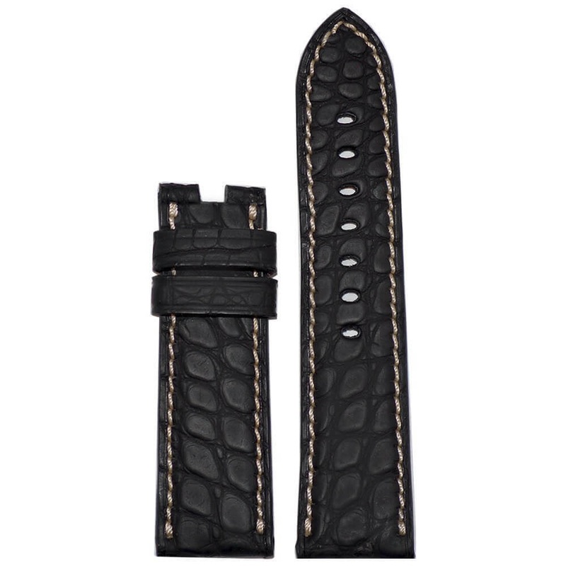 Padded Alligator Watch Band | Black | Rubberized Coating | For Panerai Deploy