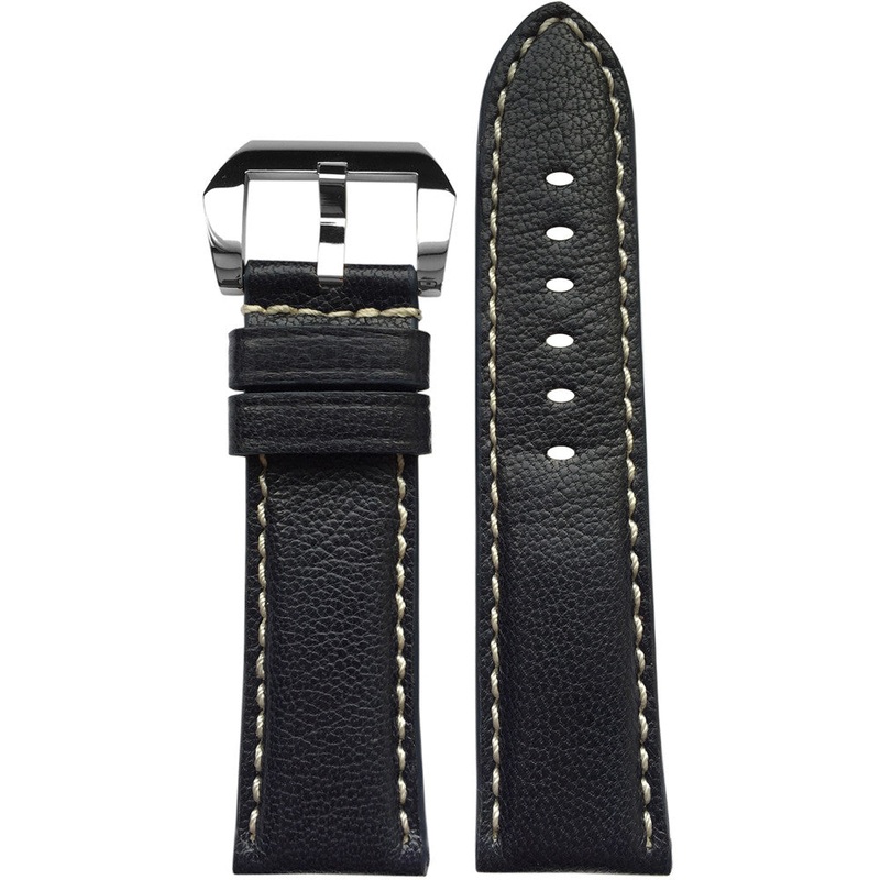 Vintage Leather Watch Band | Padded | Navy | White Stitch | For Panerai