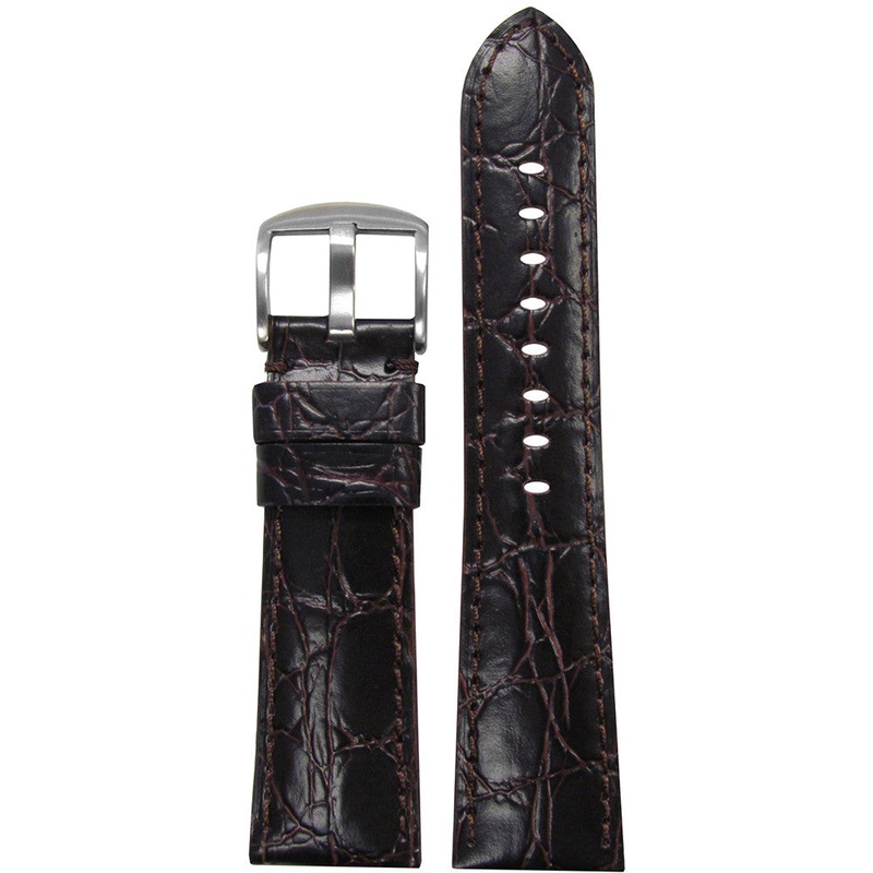 Semi-Gloss Embossed Leather Watch Band | Gator Print | Dark Brown | for Panerai Radiomir