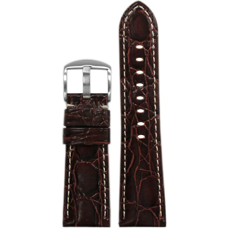 Semi-Gloss Embossed Leather Watch Band | Gator Print | Dark Burgundy | White Stitch | for Panerai Radiomir