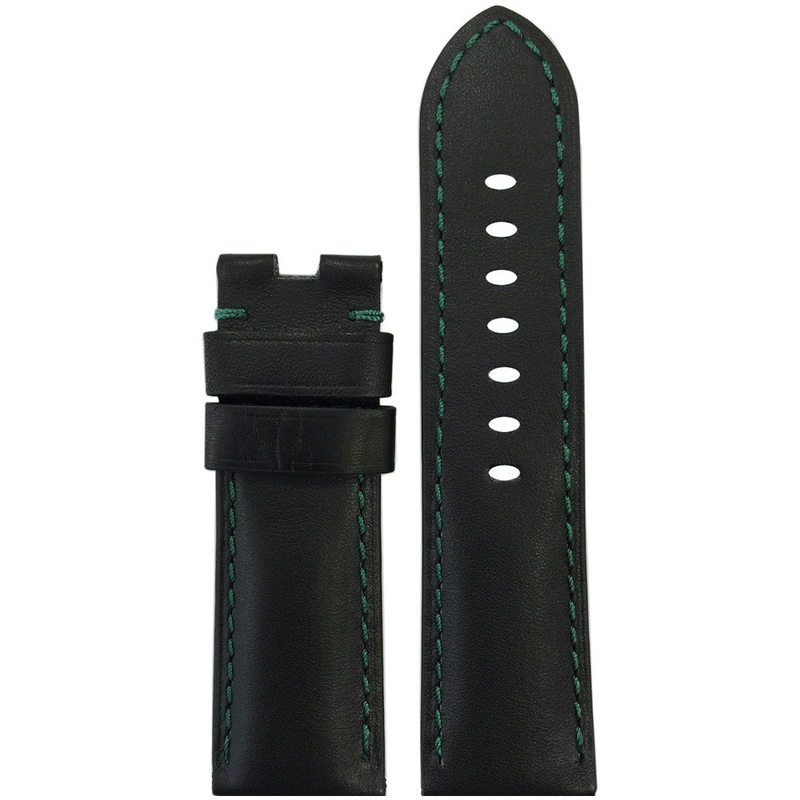 Soft Calf Leather Watch Band | Black | Colored Stitch | for Panerai Deploy