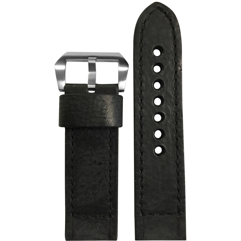 Vintage Leather Watch Band | Black | Box Stitch | For Panerai