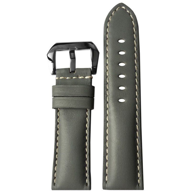 Vintage Leather Watch Band | Padded | Grey | White Stitch | For Panerai