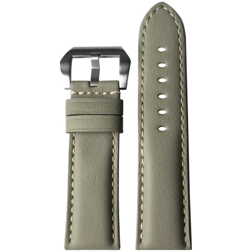 Vintage Leather Watch Band | Padded | Light Grey | White Stitch | For Panerai