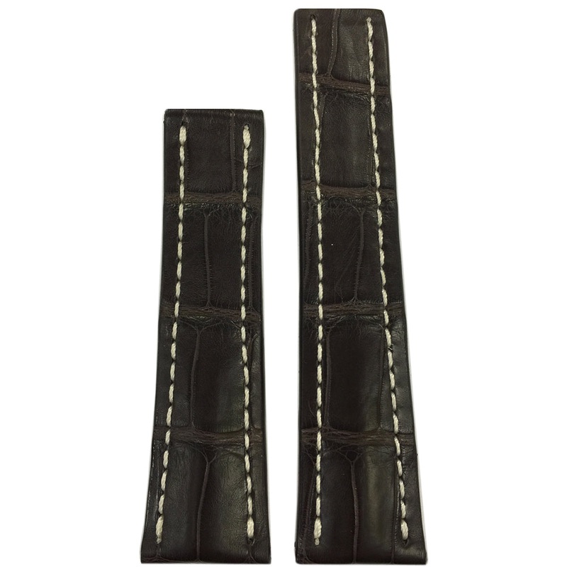Genuine Alligator Watch Band | Matte | Mocha | White Stitch | For Breitling Deploy
