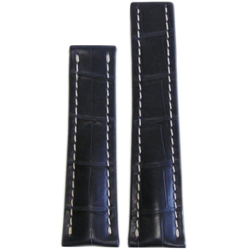 Genuine Alligator Watch Band | Matte | Navy | White Stitch | For Breitling Deploy