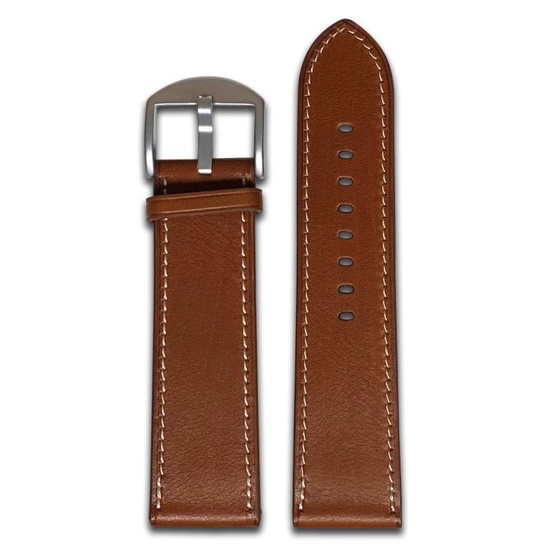 Hermes Leather Watch Band | 2.7mm | Cognac | Cream White Stitch | For Panerai