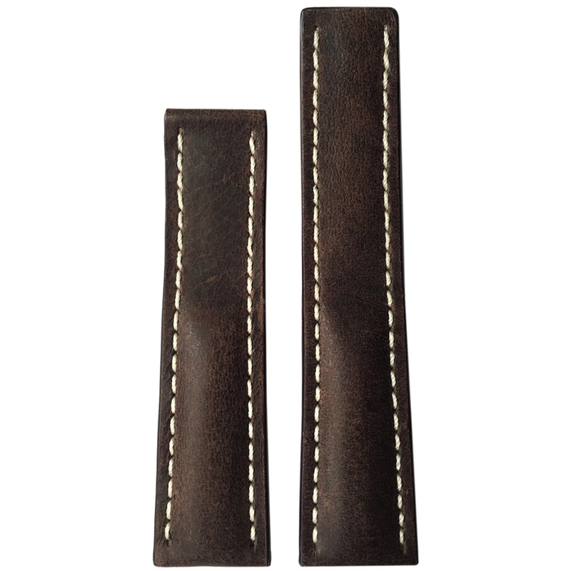 Distressed Vintage Leather Watch Band | Dark Brown | White Stitch | For Breitling Deploy