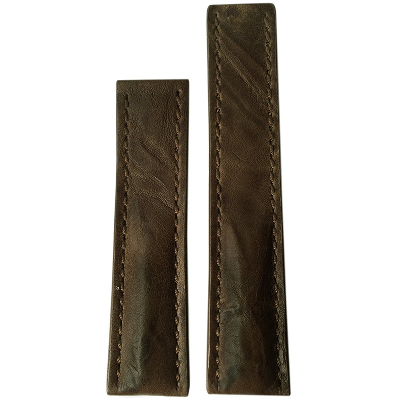 Distressed Vintage Leather Watch Band | Walnut | White Stitch | For Breitling Deploy