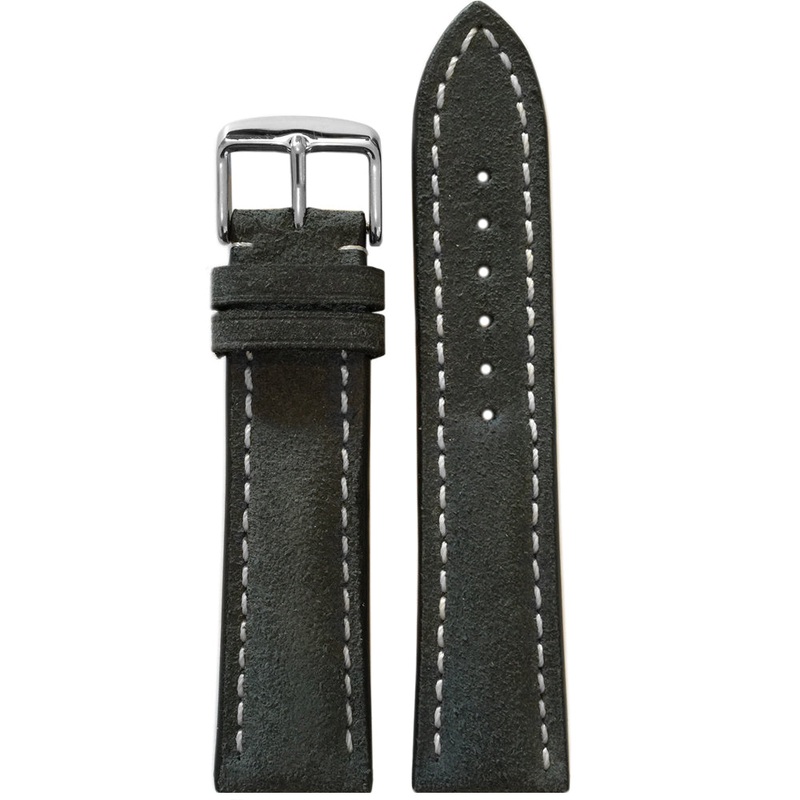 Rough Leather Watch Band | Grey | White Stitch | For Breitling