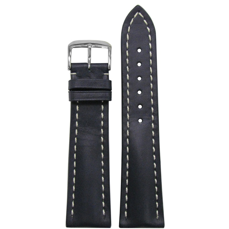Soft Calf Leather Watch Band | Navy | White Stitch | For Breitling