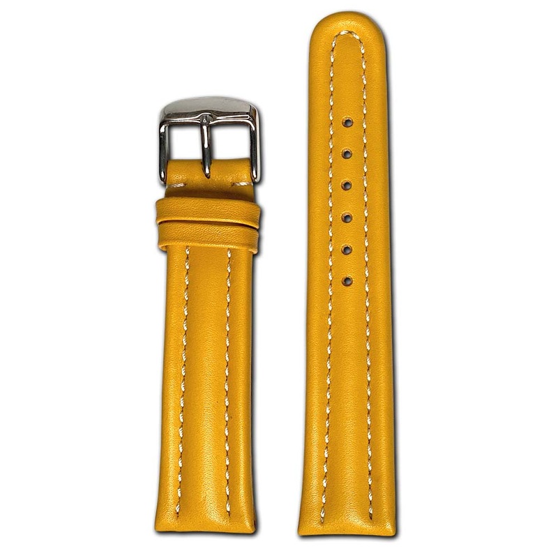 20mm Smart Watch Band | Quick Release | Calf Leather | Yellow | White Stitch