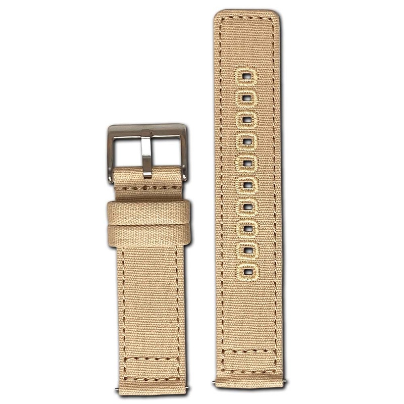 20mm Smart Watch Band | Quick Release | Canvas | Khaki | Match Stitch