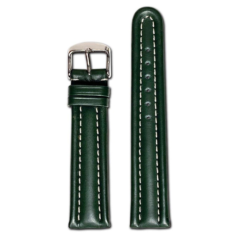 22mm Smart Watch Band | Quick Release | Calf Leather | Forest Green | White Stitch
