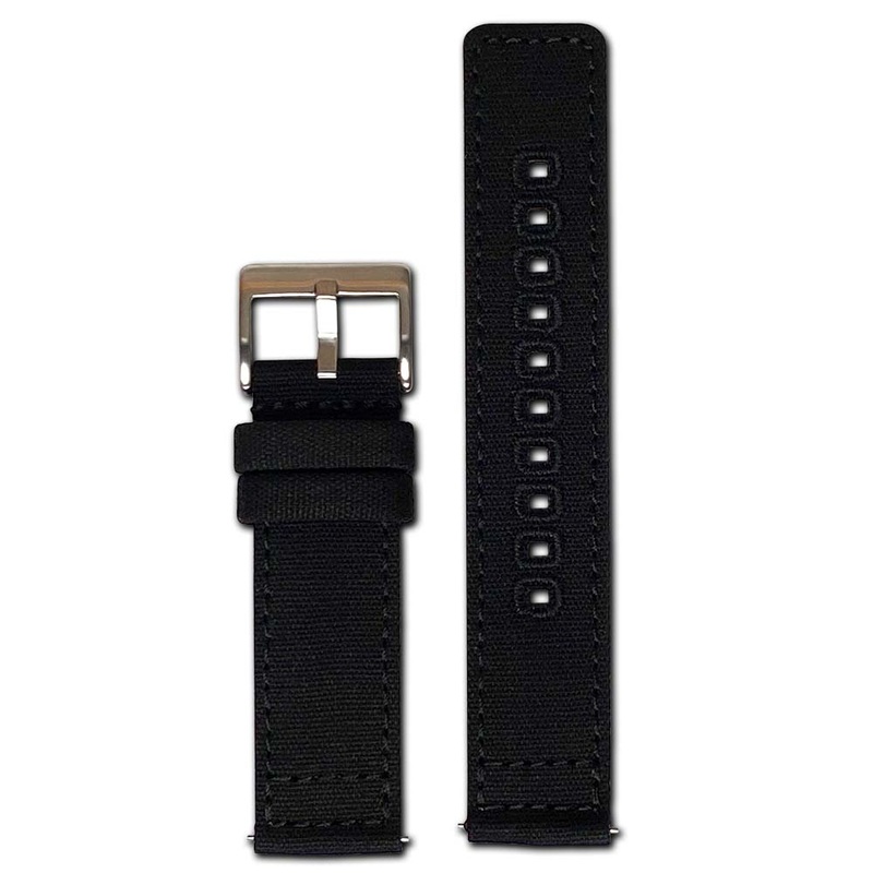 22mm Smart Watch Band | Quick Release | Canvas | Black | Match Stitch