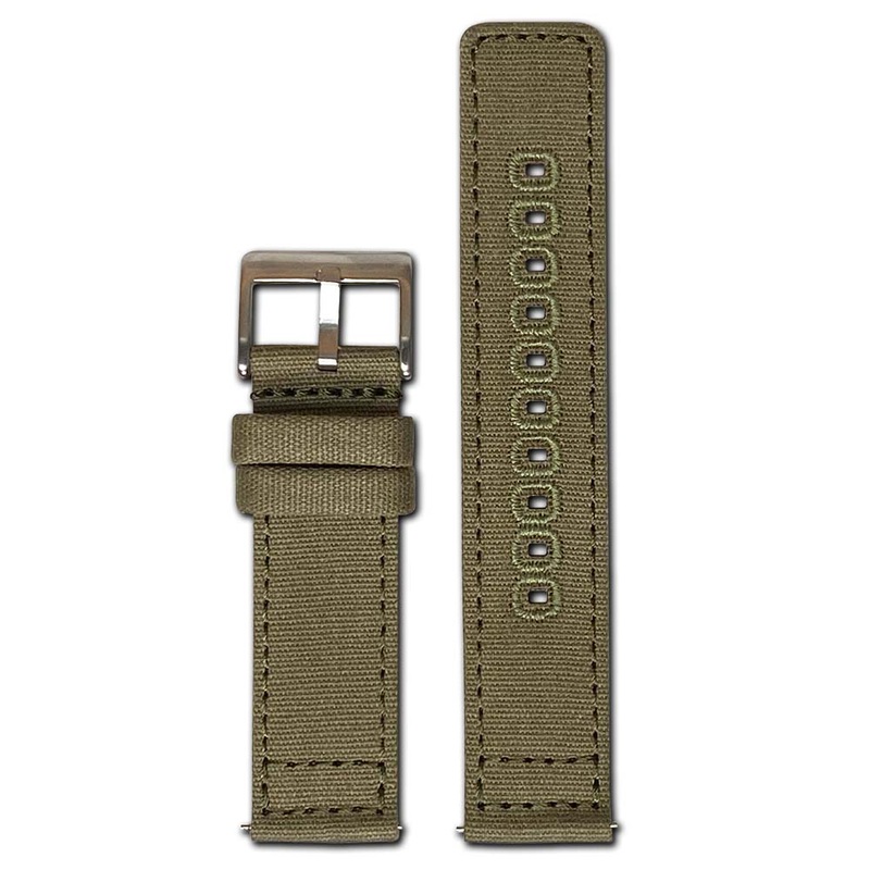 22mm Smart Watch Band | Quick Release | Canvas | Olive | Match Stitch