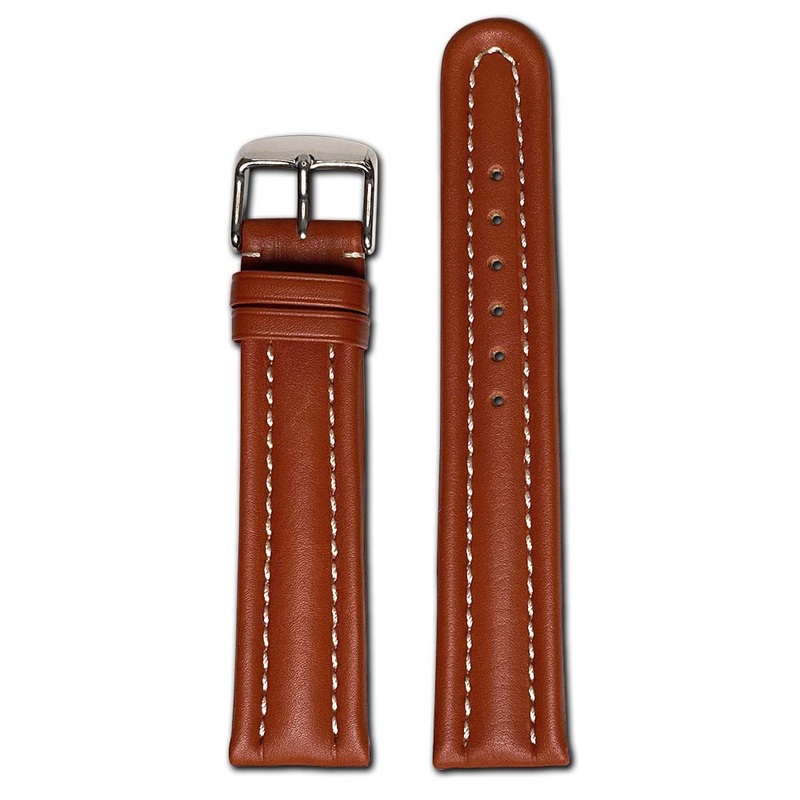 22mm Smart Watch Band | Quick Release | Calf Leather | Cognac | White Stitch