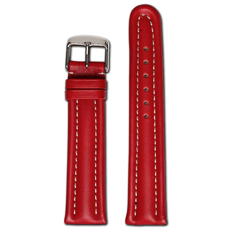 22mm Smart Watch Band | Quick Release | Calf Leather | Red | White Stitch