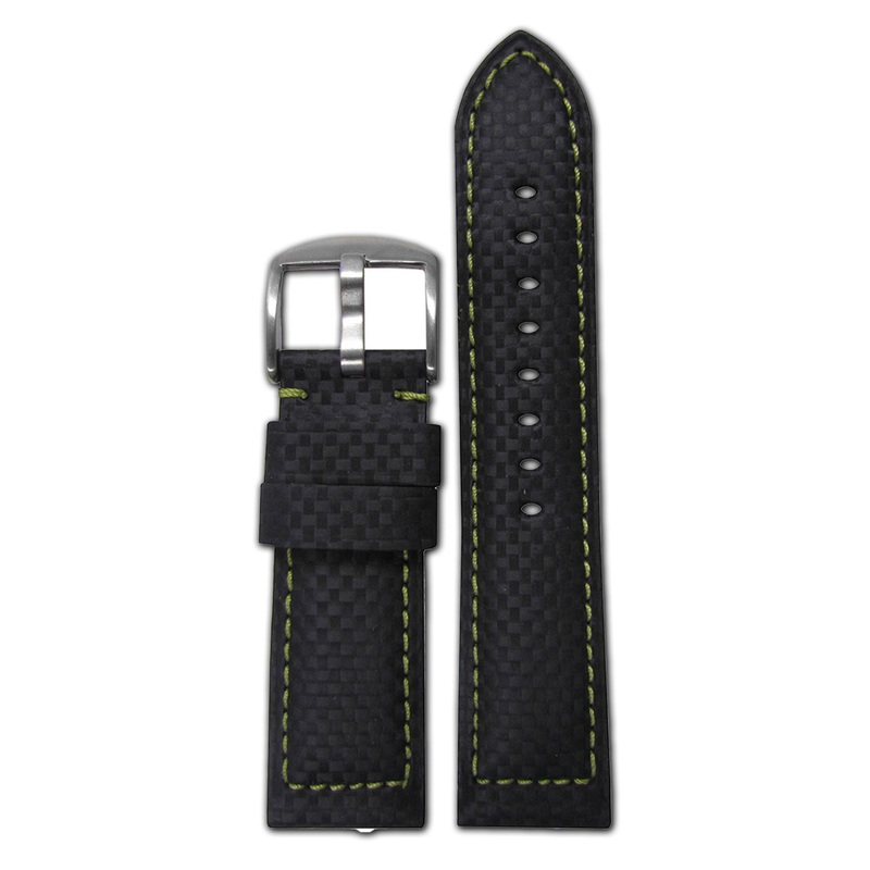 Carbon Fiber Style Watch Band | Sport | Black | Green Stitch | For Panerai