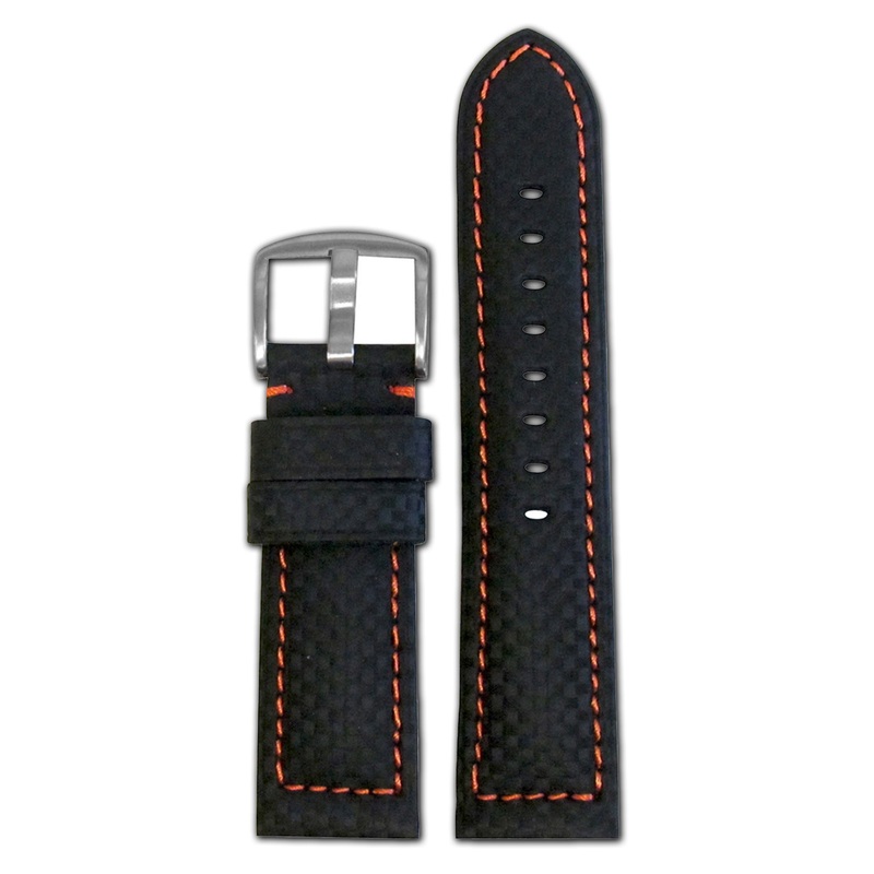 Carbon Fiber Style Watch Band | Sport | Black | Orange Stitch | For Panerai