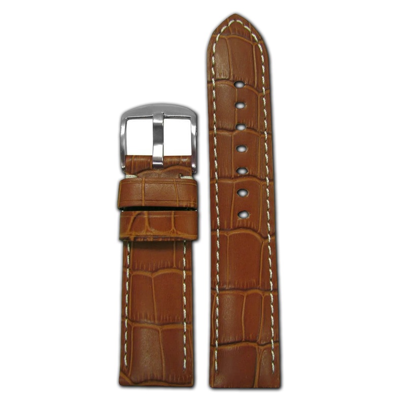 Embossed Leather Gator Print Watch Band | Padded | Honey | White Stitch | For Panerai