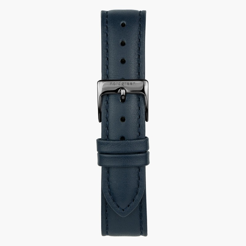 Navy Vegan Leather – Gun Metal