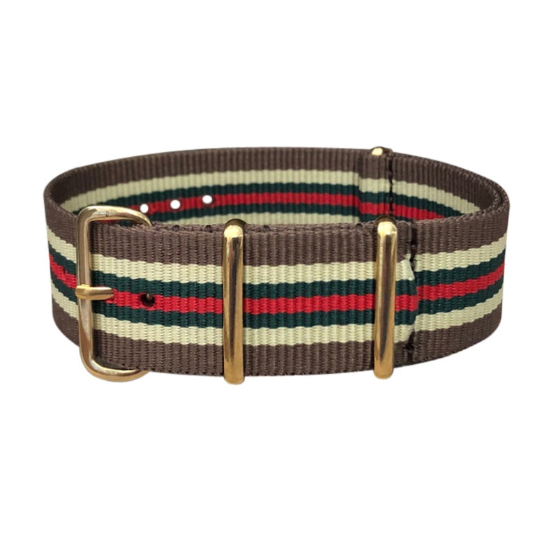 Explorer | Brown & Tan & Green & Red | One-Piece | Nylon | Gold Hardware