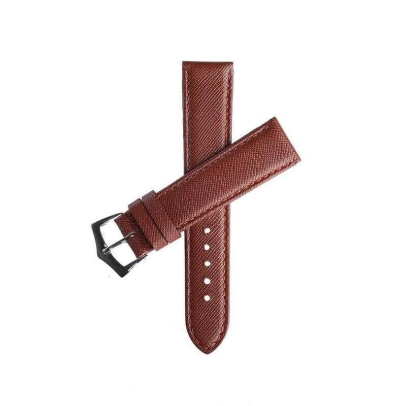 Brown Saffiano Folded Edge Brown Stitches Watch Strap Brown