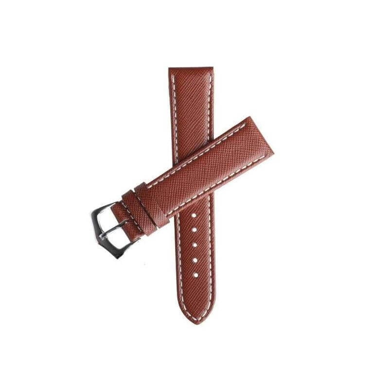Brown Saffiano Folded Edge White Stitches Watch Strap Brown