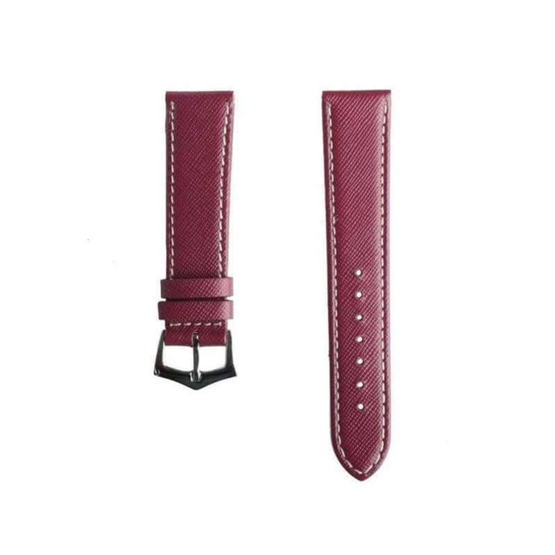 Burgundy Saffiano Folded Edge White Stitches Watch Strap Burgundy