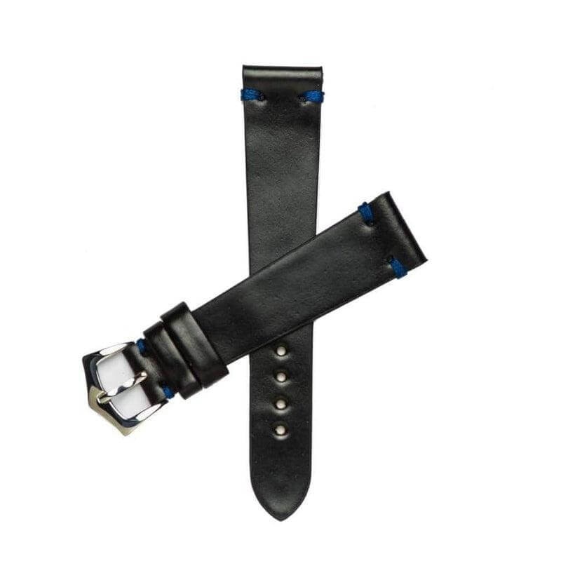 Black Blue Cordovan Leather Watch Strap Black