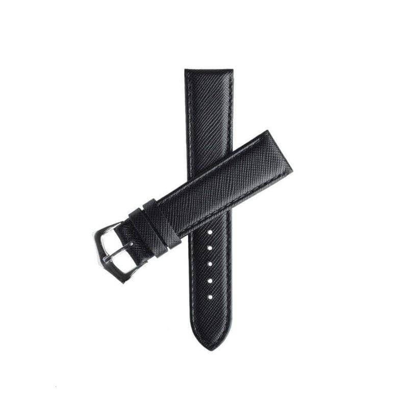 Black Saffiano Folded Edge Black Stitches Watch Strap Black