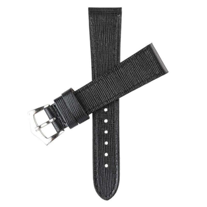 Black Saffiano  Leather Watch Strap Tone Stitches Black