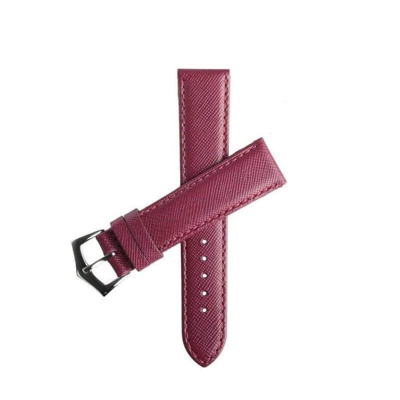 Burgundy Saffiano Folded Edge Burgundy Stitches Watch Strap Burgundy