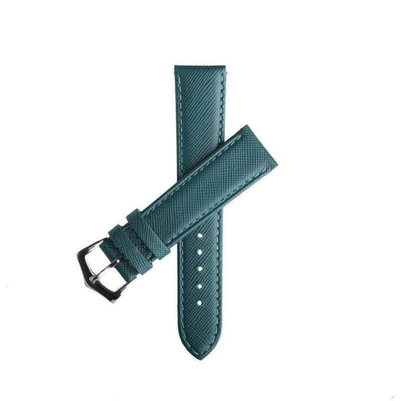 Green Saffiano Folded Edge Green Stitches Watch Strap Green