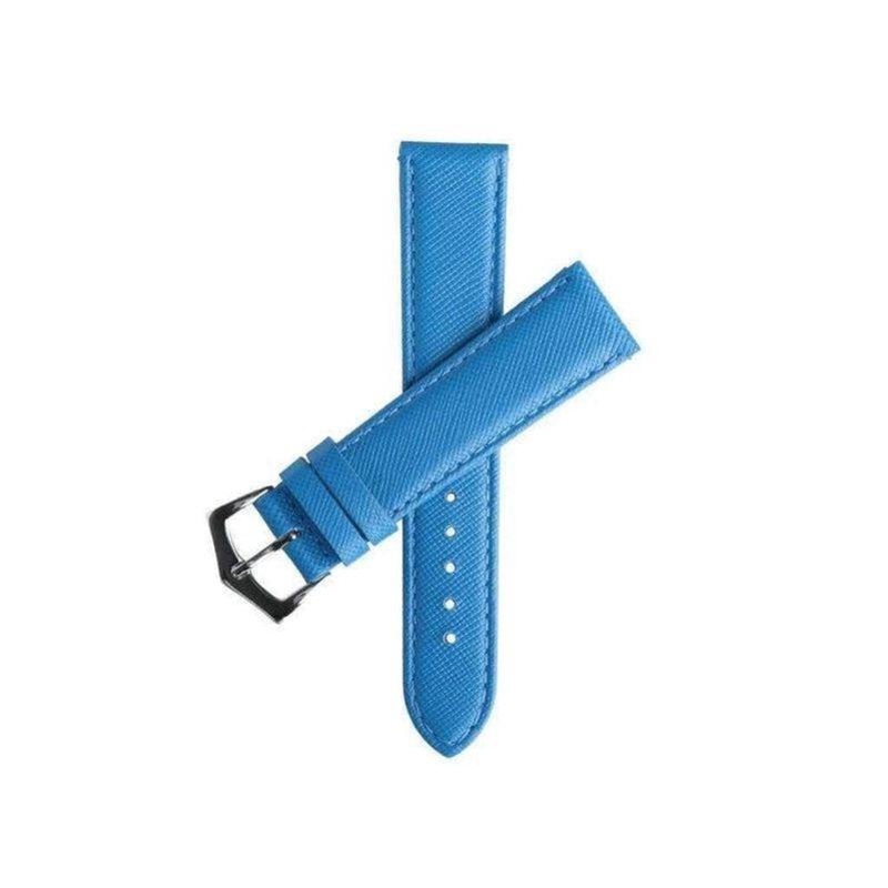 Light Blue Saffiano Folded Edge Blue Stitches Watch Strap Blue