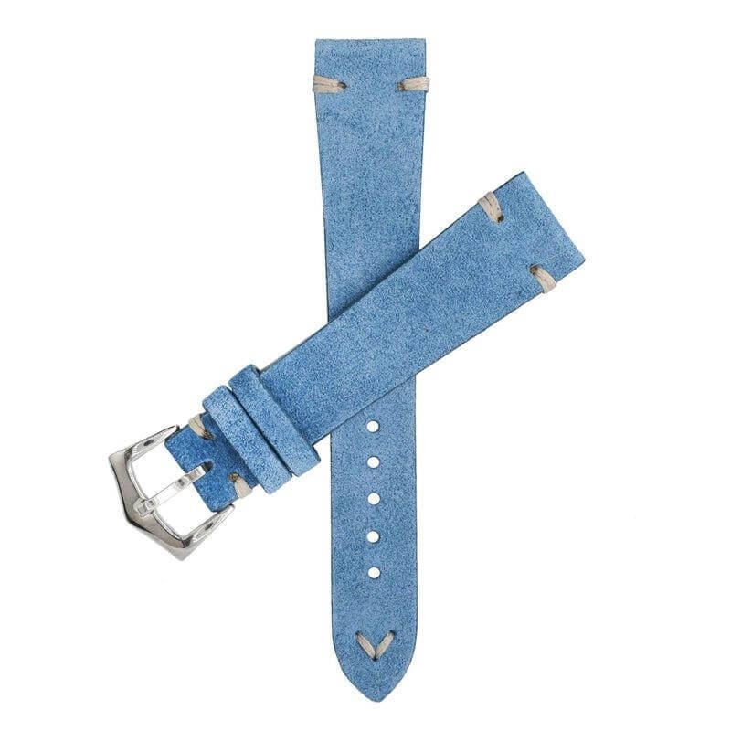 Light Blue Suede Vintage Leather Watch Strap Blue