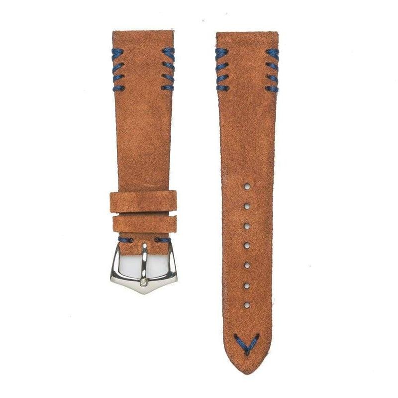 Rust Suede Watch Strap Tribal Blue stitches Brown