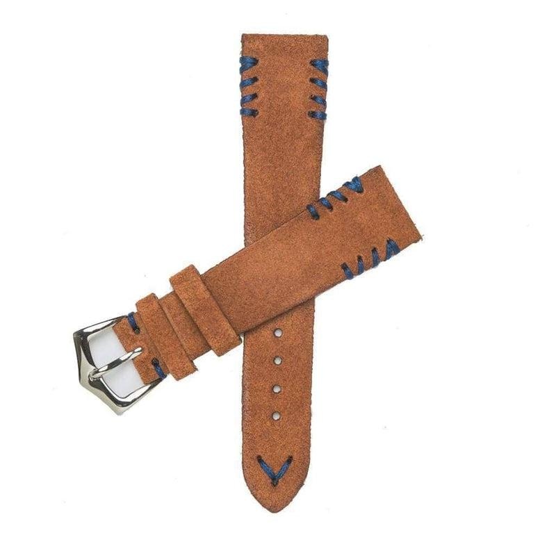 Rust Suede Watch Strap Tribal Blue stitches Brown
