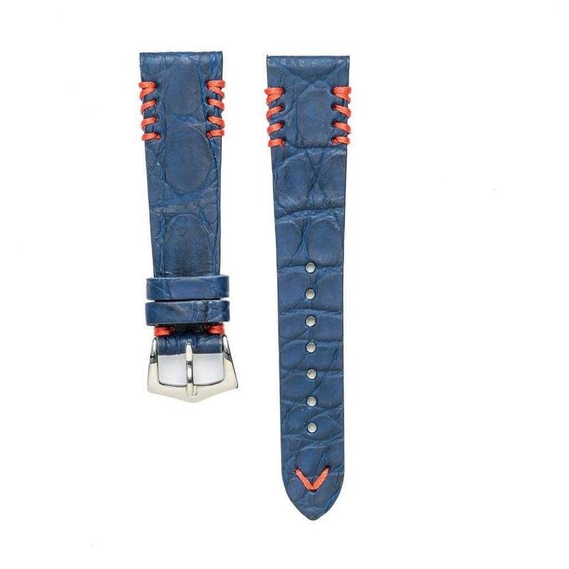 Blue Rubberized Crocodile Watch Strap Red Tribal Stitches Blue