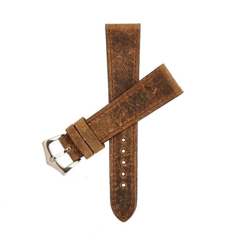 Brown Leather Vintage Brown Stitches Watch Strap Brown