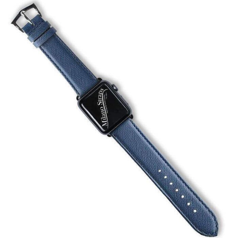 Apple Watch Leather Band  Blue Saffiano Tone Stitches