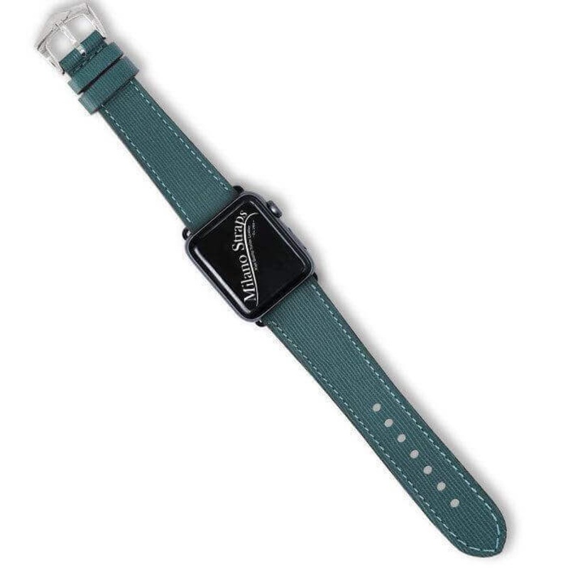 Apple Watch Leather Band  Green Saffiano Tone Stitches