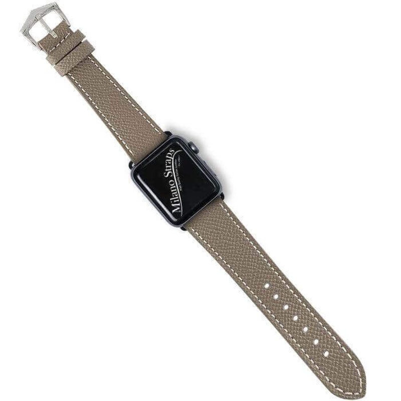 Apple Watch Leather Band  Hammered Toupe Ecru Stitches